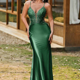 Manuela | Vestido sereia com decote em V profundo laçada nas costas e cauda