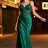 Bianca | Vestido justo transparente com corset aplicações e racha