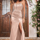 Guiomar | Vestido de noite com alças finas e strass e racha