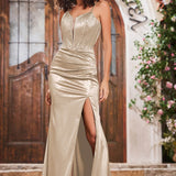 Guiomar | Vestido de noite com alças finas e strass e racha