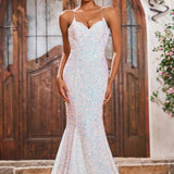 Nádia | Vestido de noiva sereia com cauda e lantejoulas e alças finas