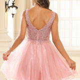 Sofia | Vestido curto em tule transparente com decote em V