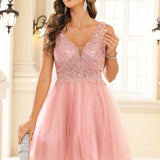 Sofia | Vestido curto em tule transparente com decote em V