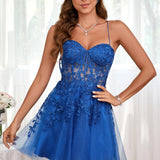 Marlene | Vestido com top estilo corset transparente decote coração e aplicações