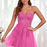 Marlene | Vestido com top estilo corset transparente decote coração e aplicações