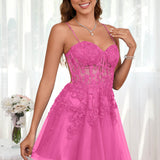 Marlene | Vestido com top estilo corset transparente decote coração e aplicações