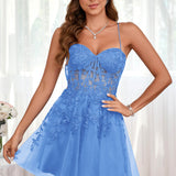 Marlene | Vestido com top estilo corset transparente decote coração e aplicações