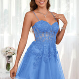 Marlene | Vestido com top estilo corset transparente decote coração e aplicações