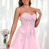 Marlene | Vestido com top estilo corset transparente decote coração e aplicações