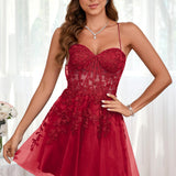 Marlene | Vestido com top estilo corset transparente decote coração e aplicações