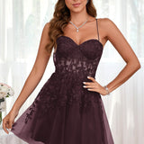 Marlene | Vestido com top estilo corset transparente decote coração e aplicações