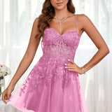 Marlene | Vestido com top estilo corset transparente decote coração e aplicações