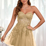 Marlene | Vestido com top estilo corset transparente decote coração e aplicações