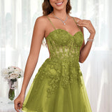 Marlene | Vestido com top estilo corset transparente decote coração e aplicações