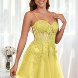 Marlene | Vestido com top estilo corset transparente decote coração e aplicações