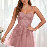 Marlene | Vestido com top estilo corset transparente decote coração e aplicações