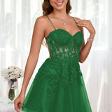Marlene | Vestido com top estilo corset transparente decote coração e aplicações