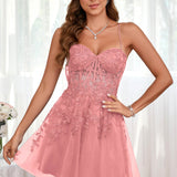 Marlene | Vestido com top estilo corset transparente decote coração e aplicações