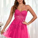 Marlene | Vestido com top estilo corset transparente decote coração e aplicações