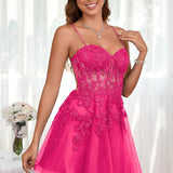 Marlene | Vestido com top estilo corset transparente decote coração e aplicações