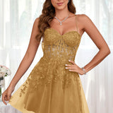 Marlene | Vestido com top estilo corset transparente decote coração e aplicações