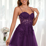 Marlene | Vestido com top estilo corset transparente decote coração e aplicações