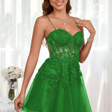 Marlene | Vestido com top estilo corset transparente decote coração e aplicações