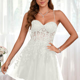 Marlene | Vestido com top estilo corset transparente decote coração e aplicações