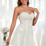 Marlene | Vestido com top estilo corset transparente decote coração e aplicações