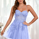 Marlene | Vestido com top estilo corset transparente decote coração e aplicações