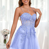 Marlene | Vestido com top estilo corset transparente decote coração e aplicações