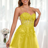 Marlene | Vestido com top estilo corset transparente decote coração e aplicações