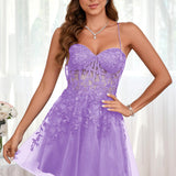 Marlene | Vestido com top estilo corset transparente decote coração e aplicações
