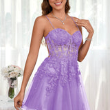 Marlene | Vestido com top estilo corset transparente decote coração e aplicações