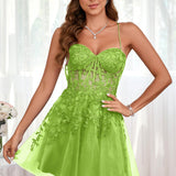 Marlene | Vestido com top estilo corset transparente decote coração e aplicações