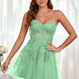 Marlene | Vestido com top estilo corset transparente decote coração e aplicações
