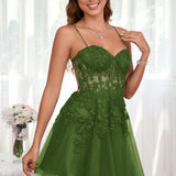Marlene | Vestido com top estilo corset transparente decote coração e aplicações