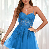 Marlene | Vestido com top estilo corset transparente decote coração e aplicações