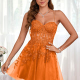 Marlene | Vestido com top estilo corset transparente decote coração e aplicações