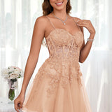 Marlene | Vestido com top estilo corset transparente decote coração e aplicações