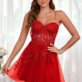 Marlene | Vestido com top estilo corset transparente decote coração e aplicações