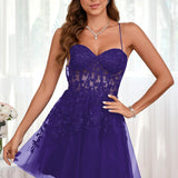 Marlene | Vestido com top estilo corset transparente decote coração e aplicações