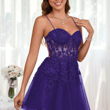 Marlene | Vestido com top estilo corset transparente decote coração e aplicações