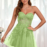 Marlene | Vestido com top estilo corset transparente decote coração e aplicações
