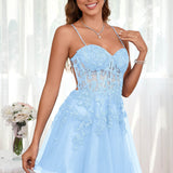 Marlene | Vestido com top estilo corset transparente decote coração e aplicações