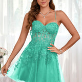 Marlene | Vestido com top estilo corset transparente decote coração e aplicações