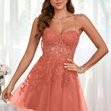 Marlene | Vestido com top estilo corset transparente decote coração e aplicações