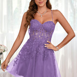 Marlene | Vestido com top estilo corset transparente decote coração e aplicações
