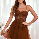 Marlene | Vestido com top estilo corset transparente decote coração e aplicações