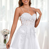 Marlene | Vestido com top estilo corset transparente decote coração e aplicações